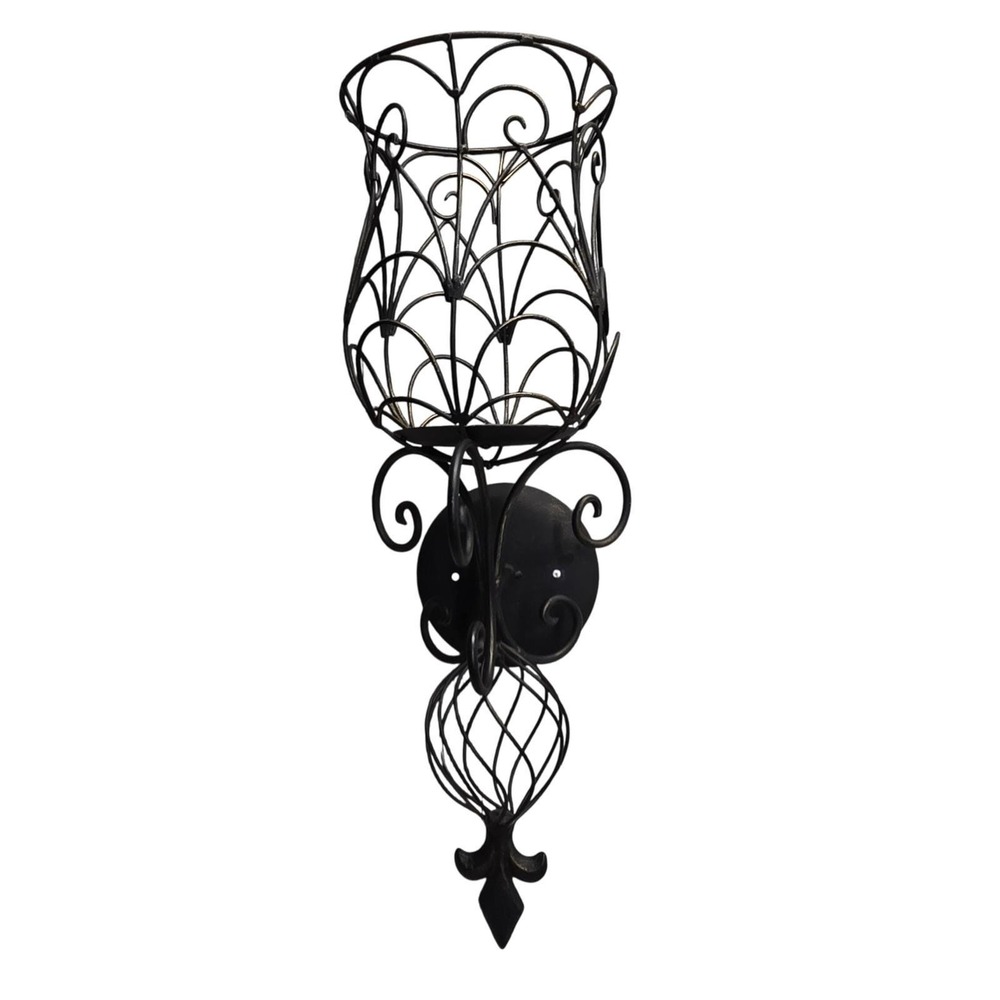 Black and Gold Metal Wall Sconce Candle Holder Scrollwork Design
